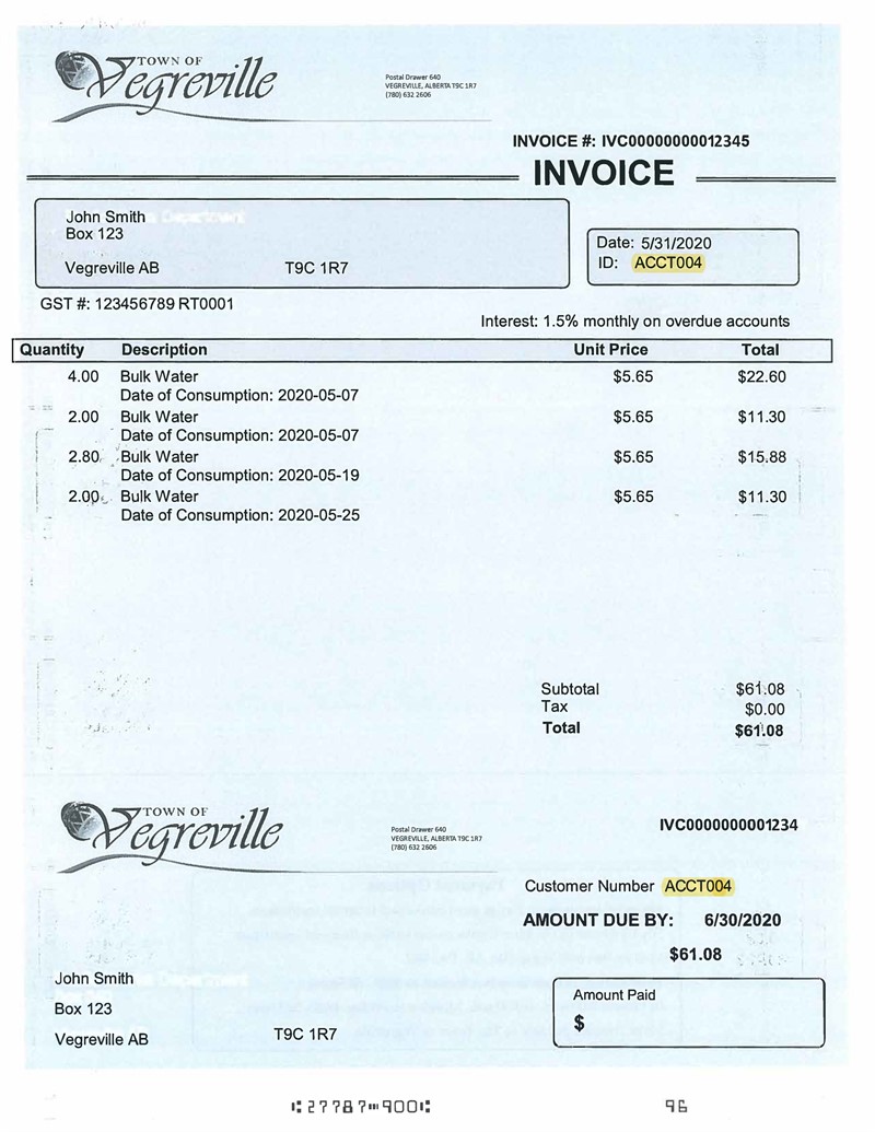 Bulk Water Invoice